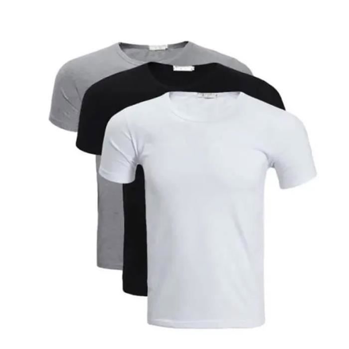 Pack de 3 camisetas de hombre lisas de cuello redondo y corte holgado - FONDUPIN - Corte relajado - Negro, blanco, gris