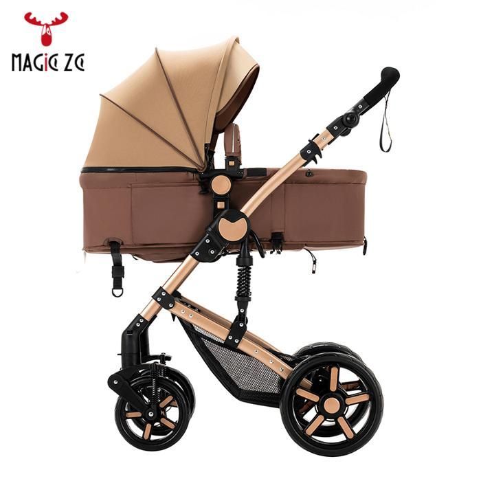 Magic ZC Stroller 3-in-1 Stroller Trio Stroller 3-in-1 High Landscape Large Basket 0-3 Years Max 15kg Handbag Khaki