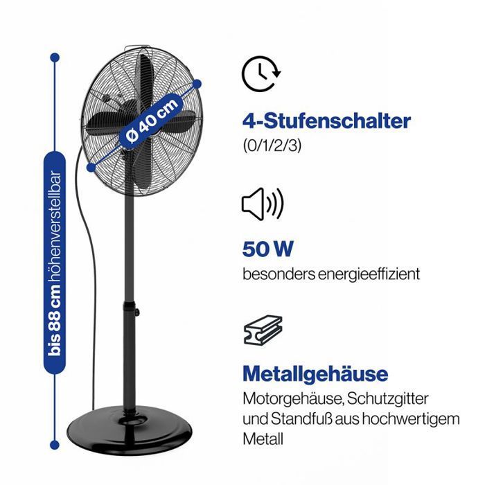 Proficare PC-VL3064MS-Schwarzer 40cm Design-Standventilator