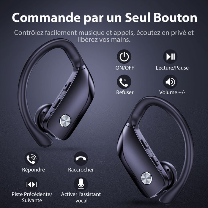 VEATOOL Écouteur Sportif Sans Fil Bluetooth 5.1 Étanche IPX5 Son Stéréo Autonomie 48h Micro Intégré Noir