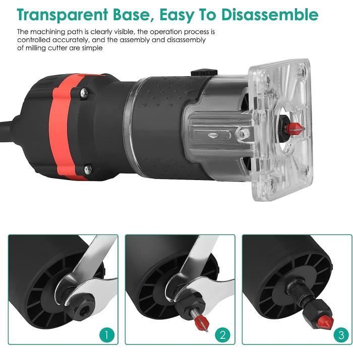 Toupie à Bois Compacte 800W pour Travailler Le Bois - Toupie à Main 6.35mm 30000r/min Portable avec 15 Mèches DIY - Trimmer