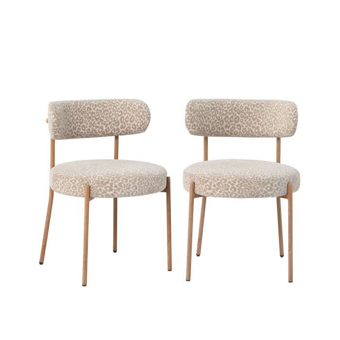 Set aus 2 NOA-Stühlen mit beigefarbenem Leopardenmuster, Metallbeinen und Holzfinish