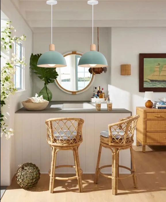 Lustre Suspension - IDEGU - Rétro - Métal Bois - Ø 20CM - Vert - E27