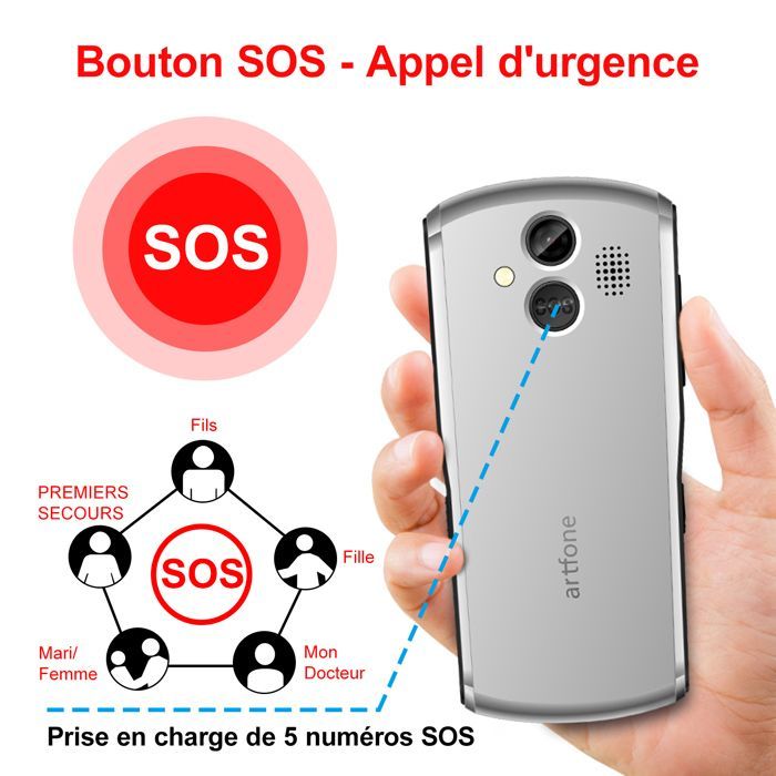 Artfone A400 Téléphone Portable 4G pour Seniors, Grandes Touches, Bouton SOS, Batterie 1800mAh, Station de Charge, Dual SIM, Blanc