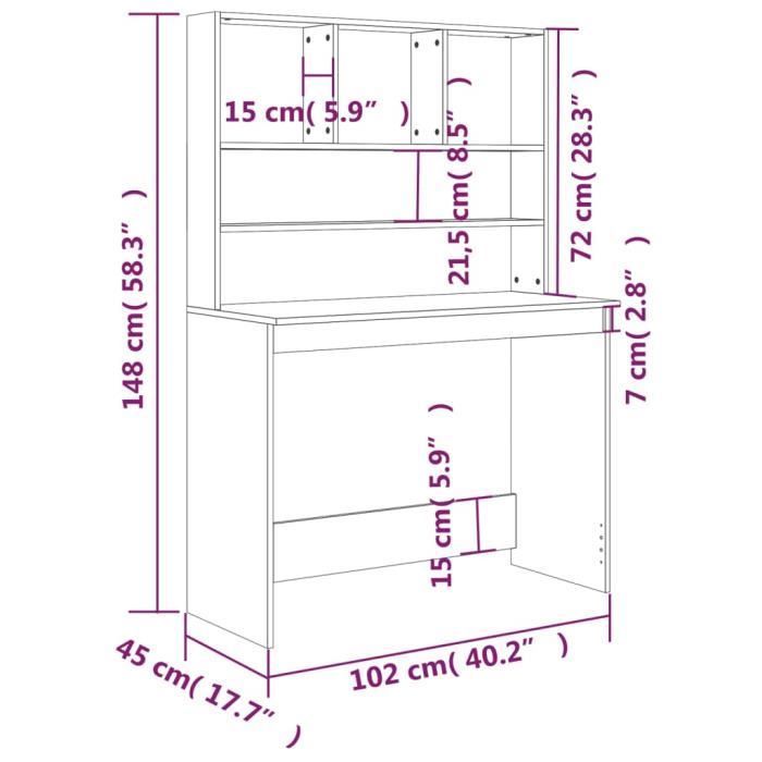 vidaXL Bureau avec étagères Gris béton 102x45x148 cm Bois d'ingénierie 823004