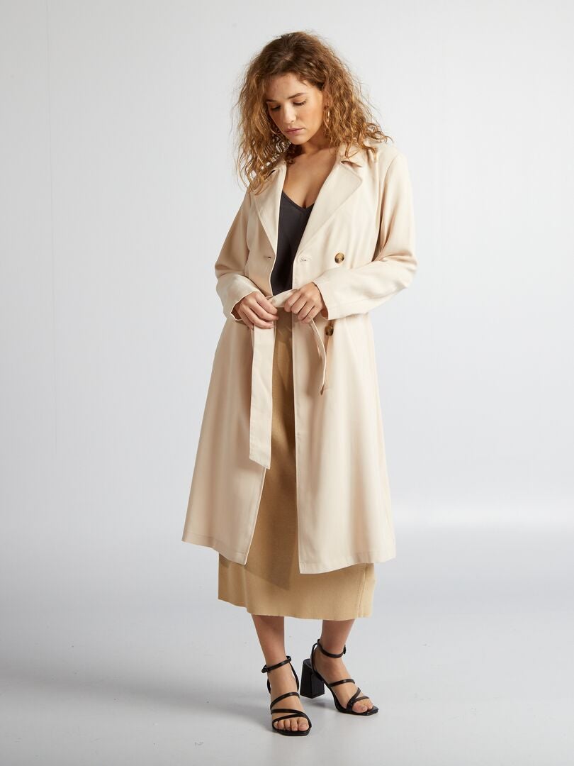 Zachte trenchcoat met riem - BEIGE