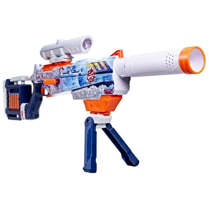 Nerf Loadout Arctic Zerostriker blaster with 4 interchangeable accessories, 24 Nerf N1 darts, 6-dart internal magazine.