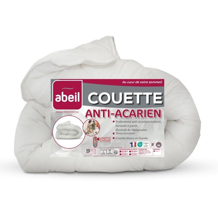 Piumino antiacaro - 220 x 240 cm - Caldo - 400 g/m² - 2 persone - Bianco - ABEIL