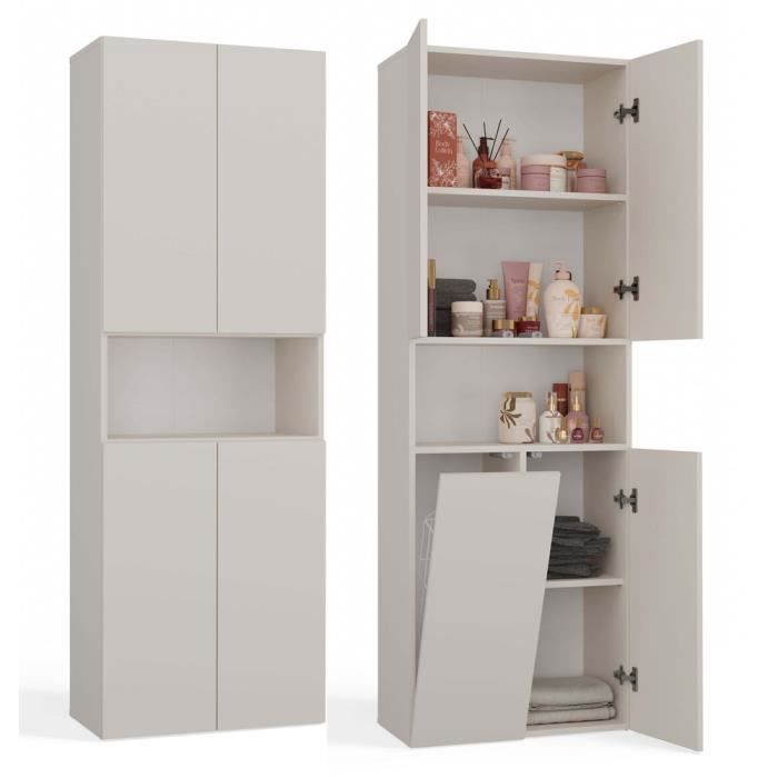 GLAZE - Mueble de baño con cesta de rejilla - Estilo moderno - 174x60x30 cm - Columna de baño - Beige