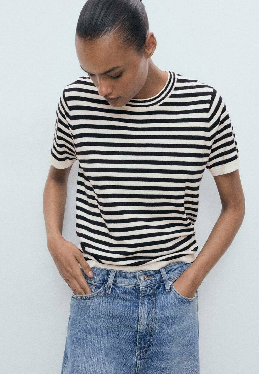 Mango gestreept T-shirt met korte mouwen - Print - donkerblauw