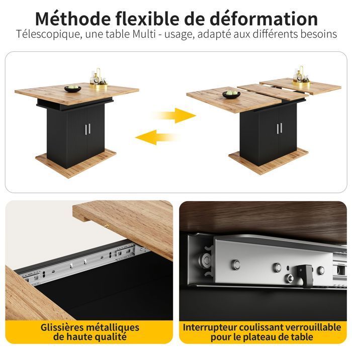 Mesa de cocina de 140x70 cm, mesa de comedor extensible, ahorra espacio, almacenamiento integrado, tablero lacado brillante.