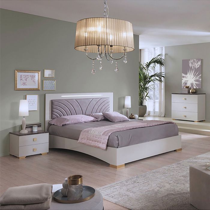 PANACA - Komplettes Schlafzimmer-Set 140x190cm Creme und Bronze + LEDs