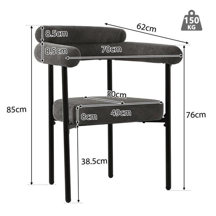 Modern Rectangular Kitchen Table and Chair Set (7 Pieces), with 6 Grey Velvet Chairs, Black Table Legs