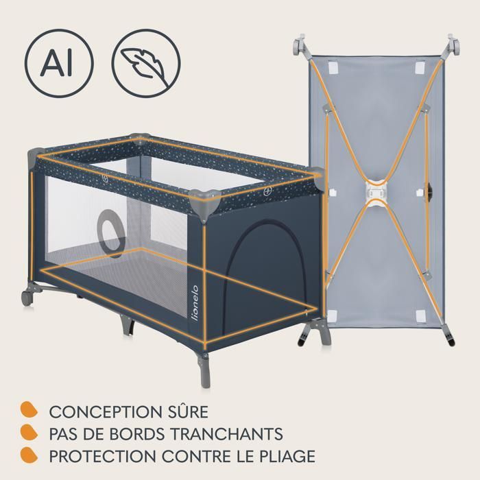 Cuna de viaje compacta 2 en 1 LIONELO Stefi - Parque infantil - 0-36 meses - Bolsa de transporte - Plegado rápido - 2 ruedas - Azul