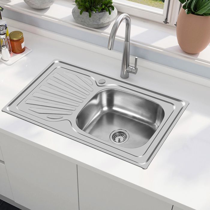 Évier de cuisine cuve simple en acier inoxydable avec égouttoir réversible - YIPEEMA
