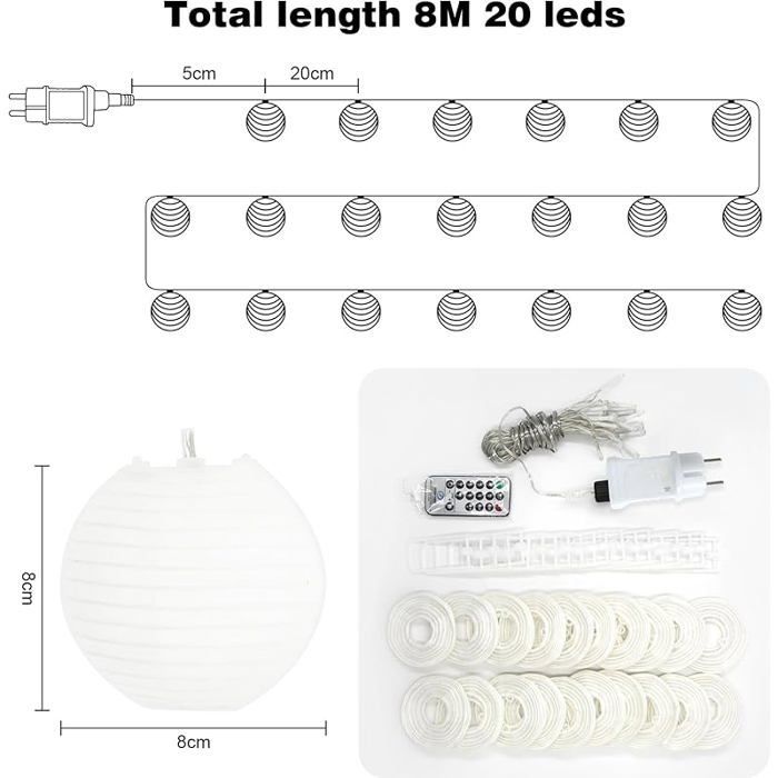 Guirlande lumineuse lanterne LED Bigzom extérieure avec minuterie, 5m 20 LED, 8 modes GUIRLANDE LUMINEUSE D'EXTERIEU
