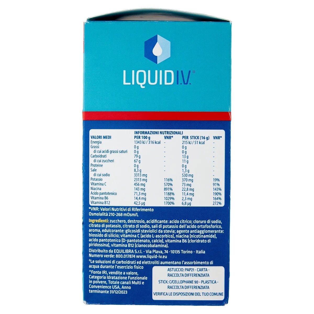 Multiplicador de hidratación intravenosa líquida sabor fresa, 10 sobres, sin gluten.