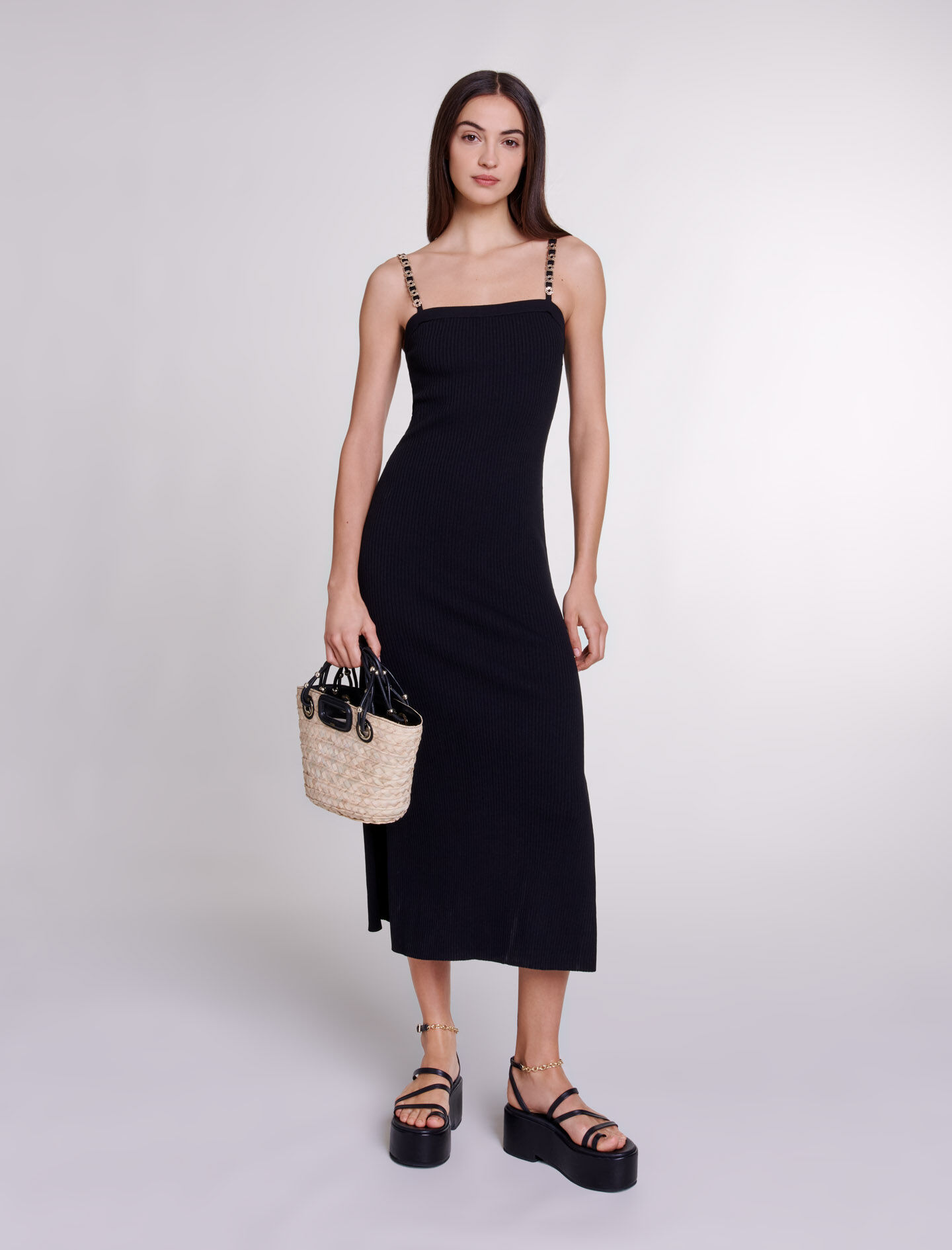 Rochie lungă tricotată - Neagră