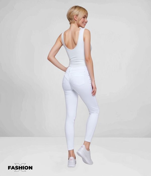 Jean Femme - ELYA'S JEAN - Taille Haute - Skinny - Blanc Élegant