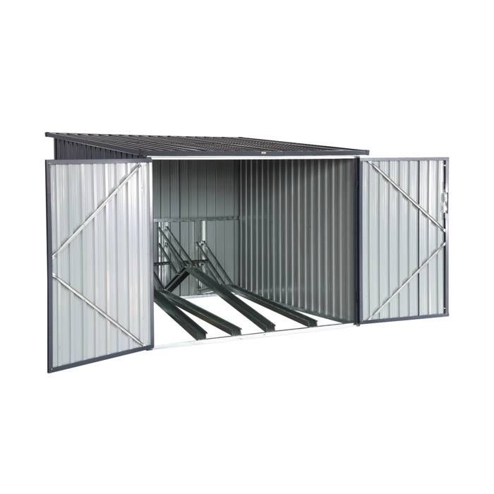 Cobertizo para bicicletas. Capacidad para 4 bicicletas. Acero galvanizado gris. Ancho 203 x Profundidad 198 x Alto 157 cm