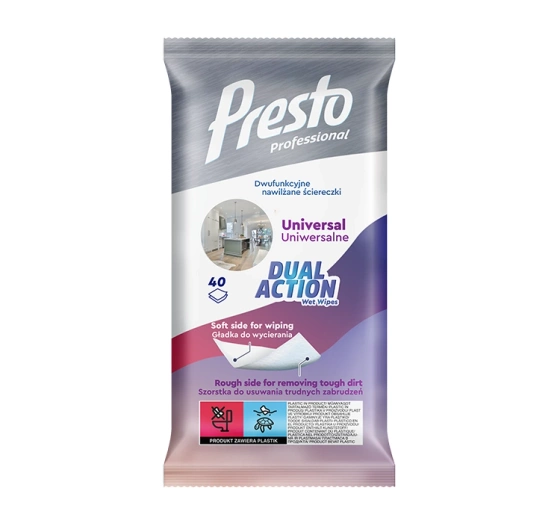 Presto Dual Action nawilżane ściereczki uniwersalne 40 sztuk
