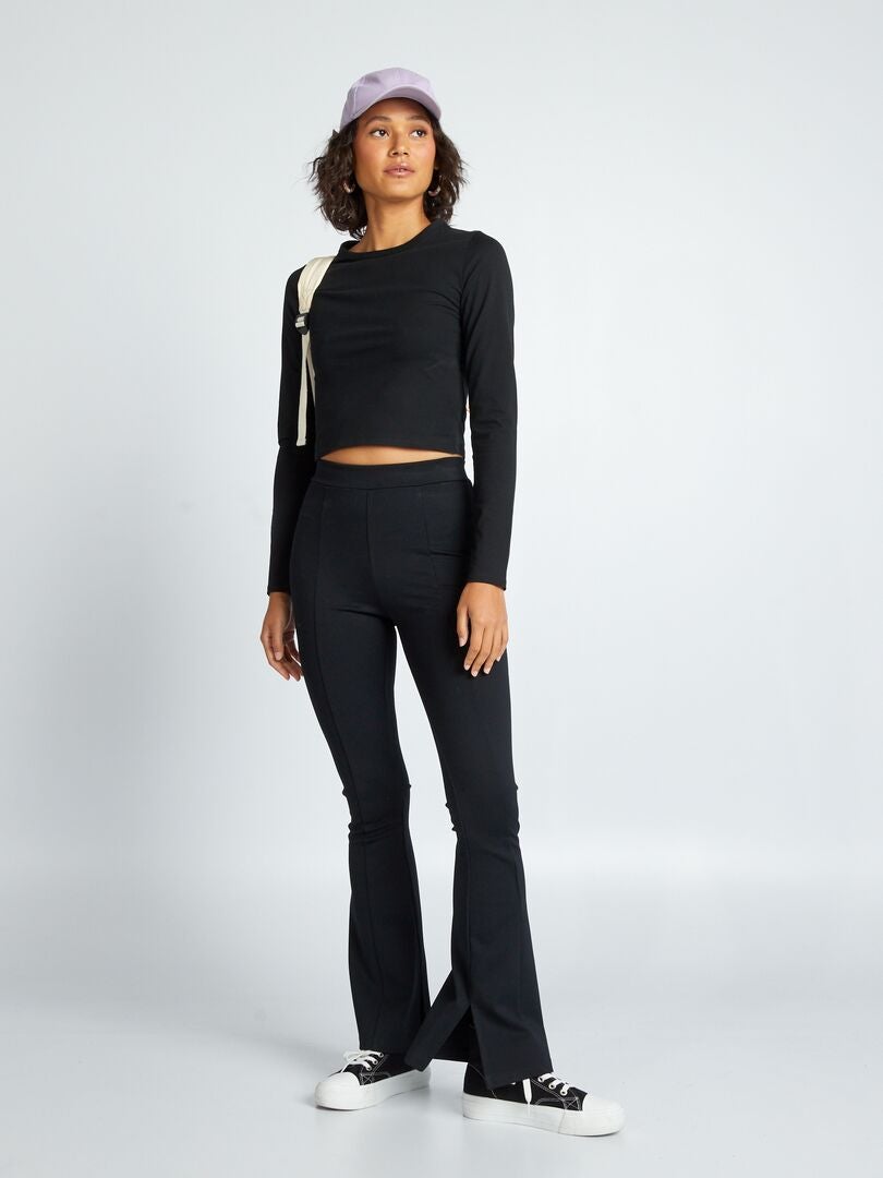 Uitlopende bootcut broek met splitten - Zwart