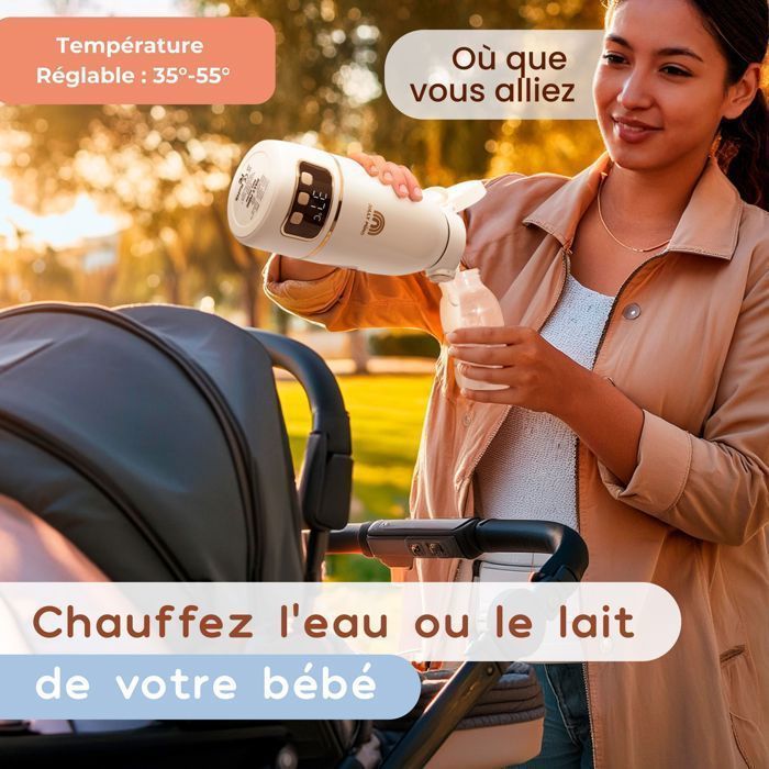 Jolly Mino Portable Wireless Baby Bottle Warmer 500ml, Heats Water Quickly, Cleaning Brush