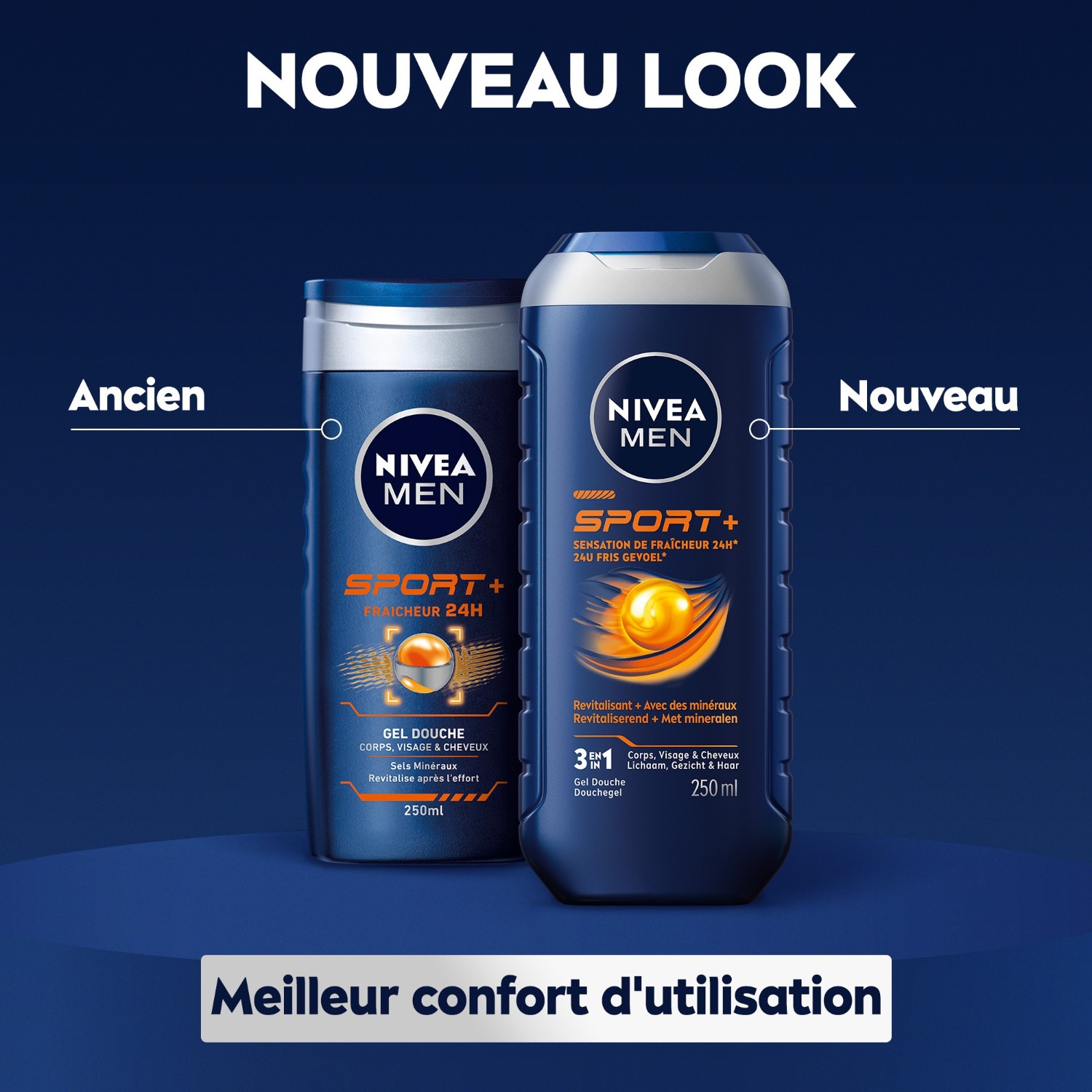 NIVEA Gel douche homme revitalisant après l'effort 3en1 visage corps&cheveux
