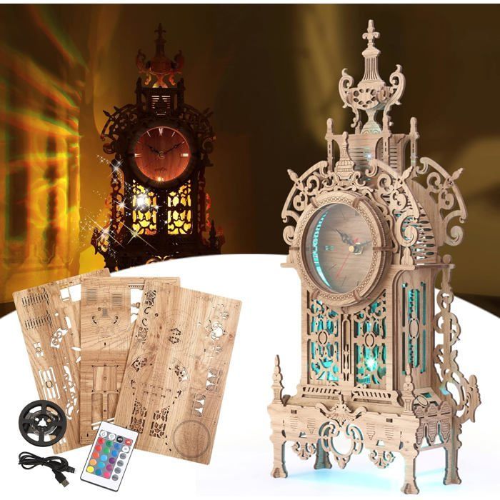 Puzzle 3D Maquette en Bois Funpola LED Horloge Steampunk DIY Kit