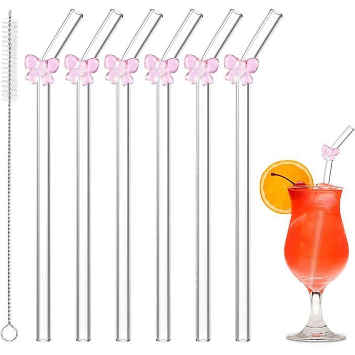 Pajitas de vidrio reutilizables - DOK - Irrompibles - 20 cm - Diseño floral - Cepillo de limpieza incluido
