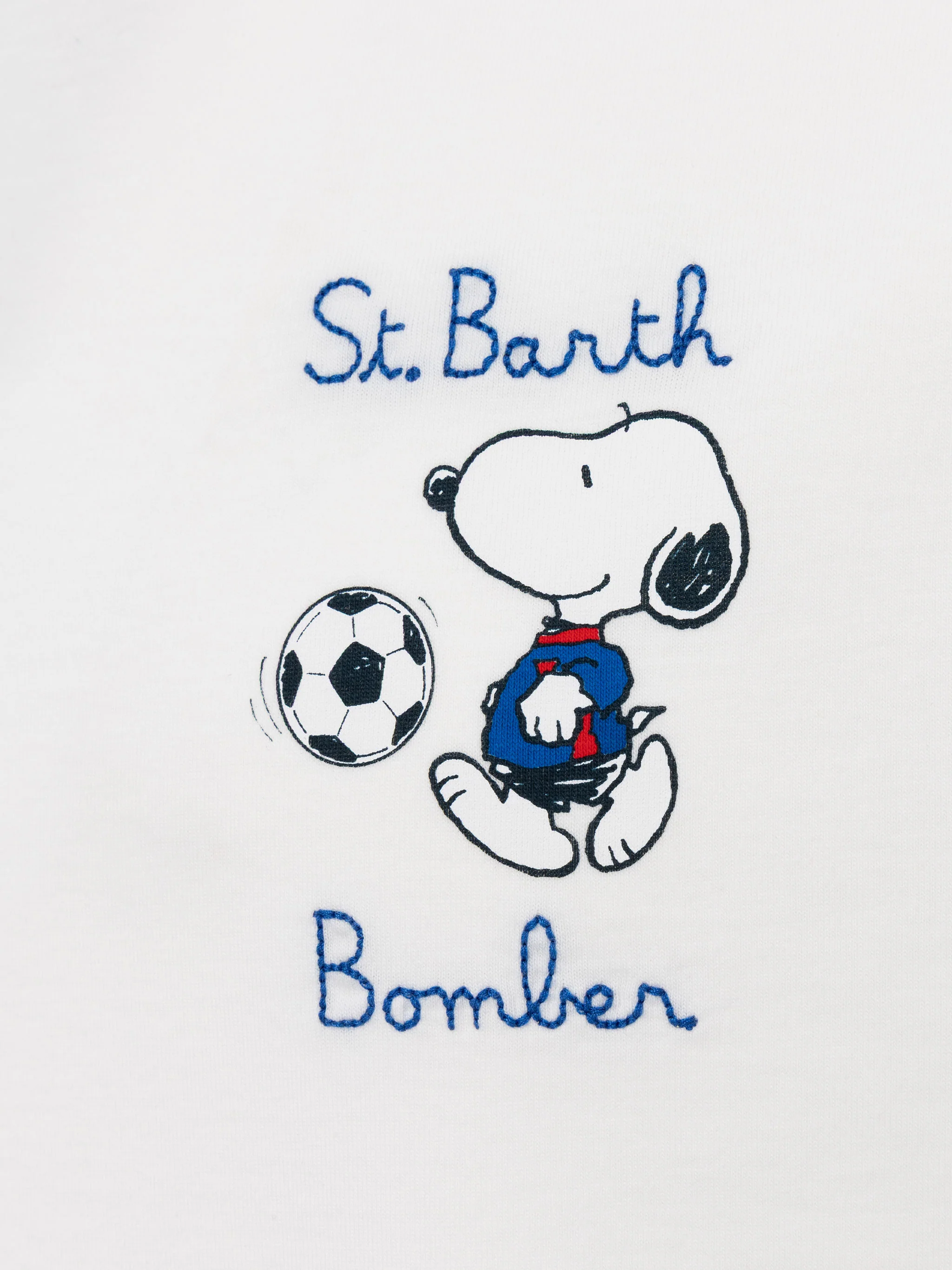 T-shirt voor heren van biologisch katoen met St. Barth Snoopy Bomber-borduurwerk | SN