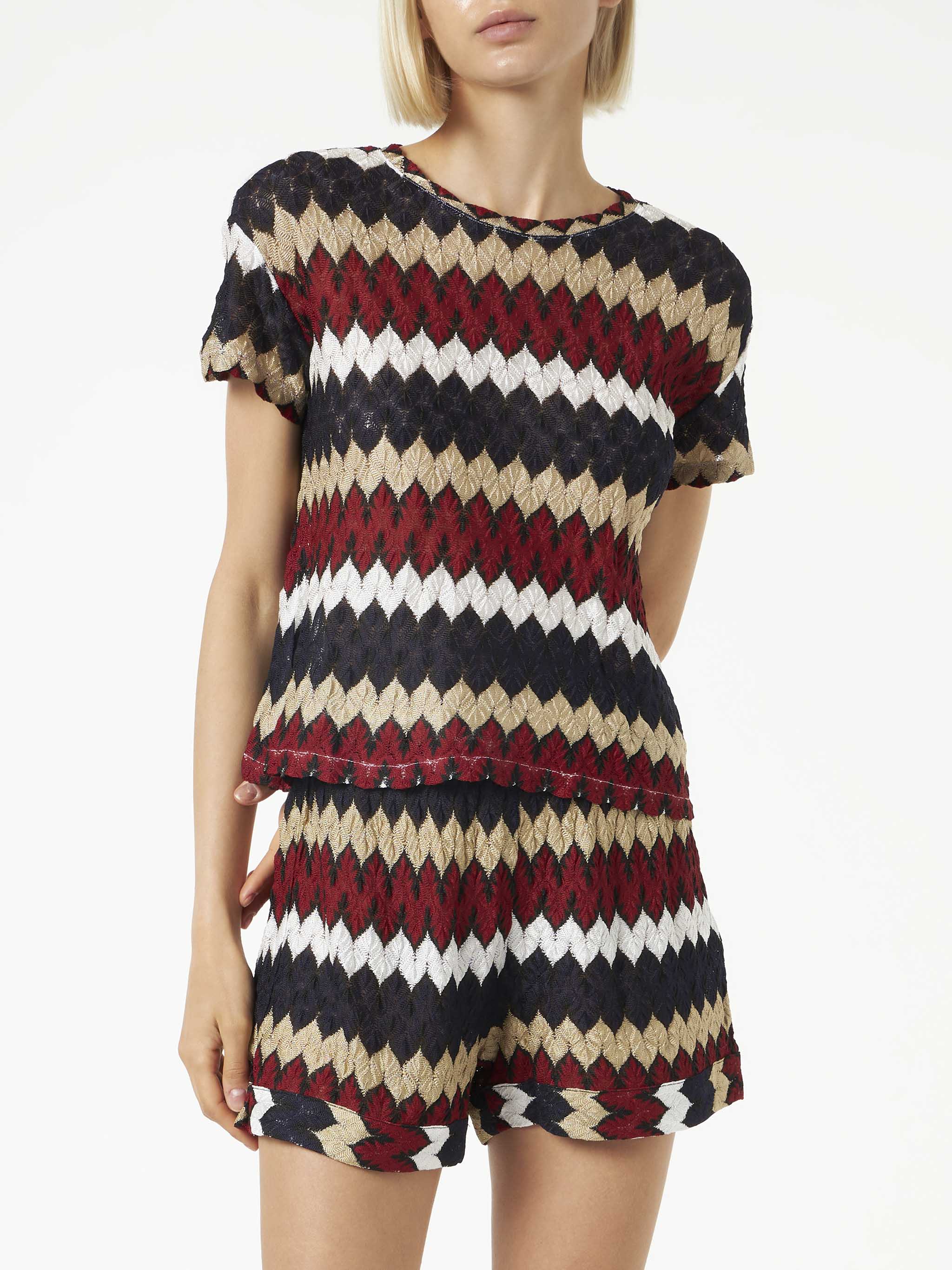 Bordeauxrode gebreide top met chevronprint