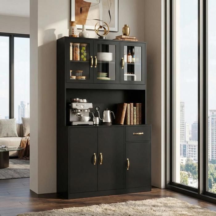 VOWNER - Buffet de Cuisine Armoire - Meuble Cuisine - Buffet Salon - 4 Étagères - 100 x 40 x 181 cm - Noir