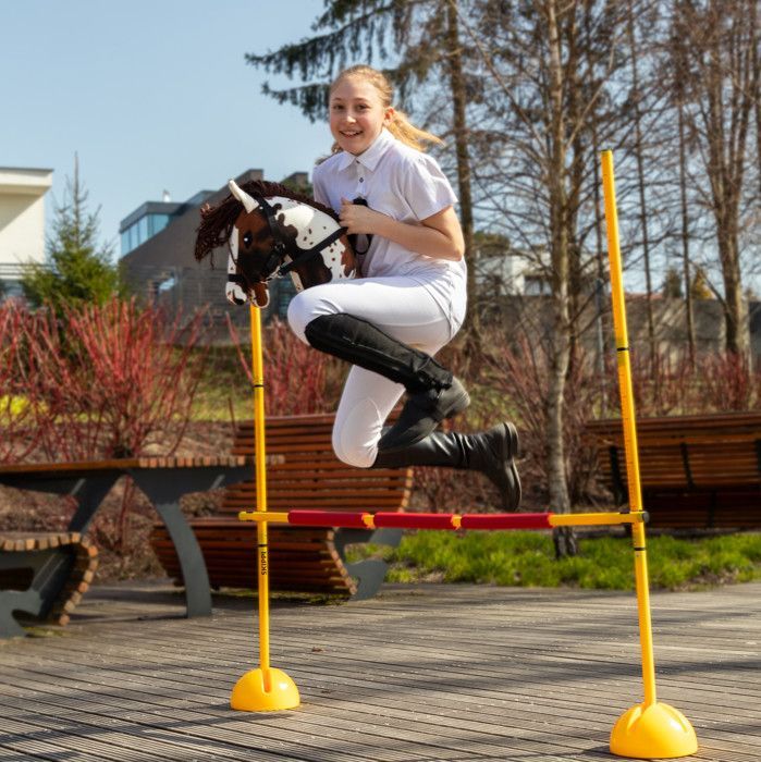 Cheval bâton Hobby Horse avec licol et rênes - Pie Brun Cheval Baton Blanc à Taches Brunes