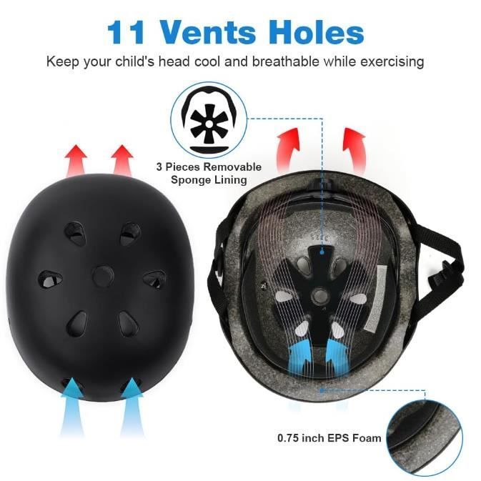 Casque de Vélo Enfant - Noir - Réglable - 2-13 Ans - Coque ABS - Confort Optimal
