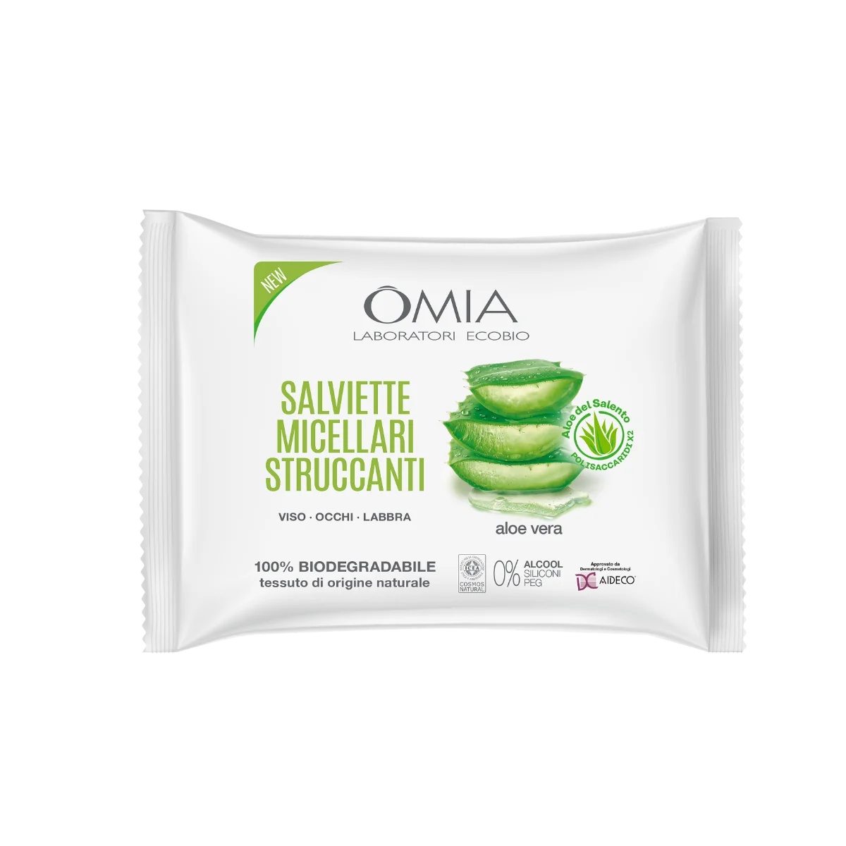 Lingettes démaquillantes OMIA Skincare à l'aloe vera, Salento, 20 unités