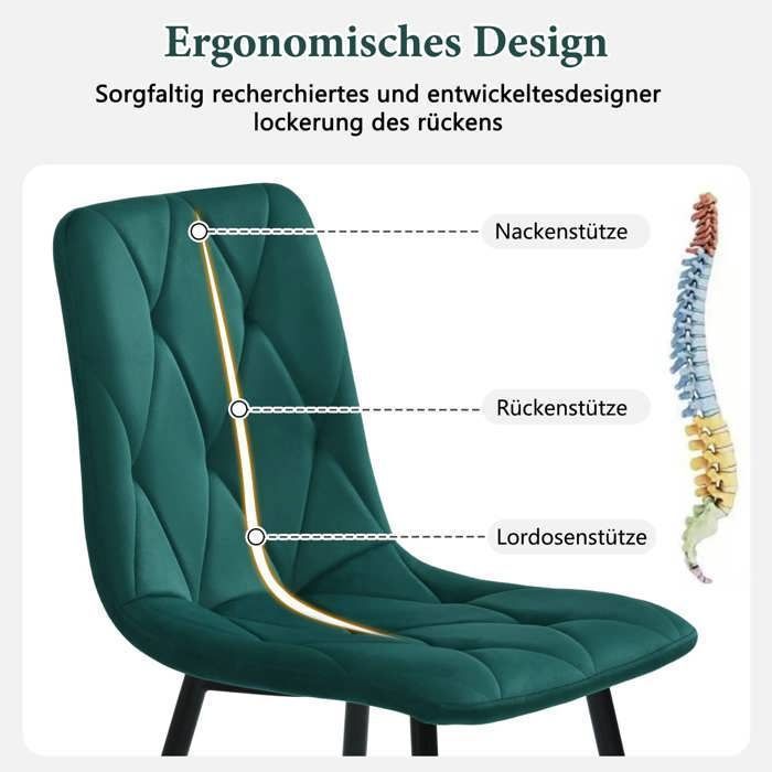 Essgruppe (117 × 68 cm) mit 4 Stühlen – Modernes Küchen-/Wohnzimmer-Set – Stühle aus dunkelgrünem Samt