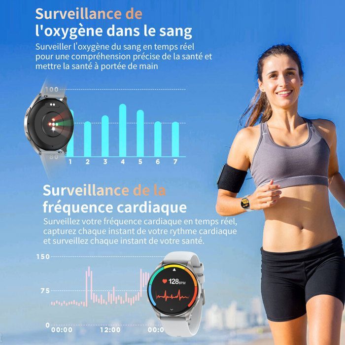 Blackview Montre Connectée Homme Femme avec Répondre/Appeler/IP68/Sommeil/Podomètre/Bluetooth 5.3 Pour Android iOS Xiaomi,Argenté