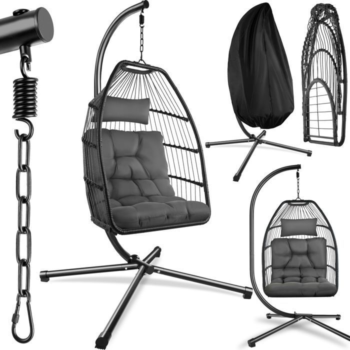 Hängeschaukel – TECTAKE – ARIANE Hängesessel, 160 kg, drehbar, 98 x 107 x 202 cm, Stahl und Polyester – Dunkelgrau