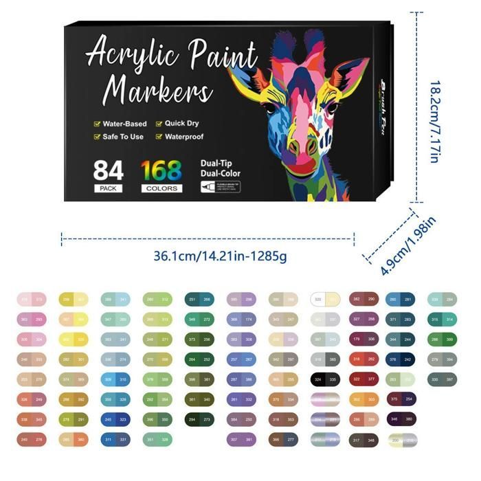 168 Couleurs Feutres Acrylique Coloriage,Feutre Peinture Acrylique, Séchage Rapide & Anti-Taches, Non Toxique &Sans Odeur,84 pièces