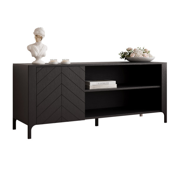 Szafka RTV LORIEN 135 cm z jodełką czarna