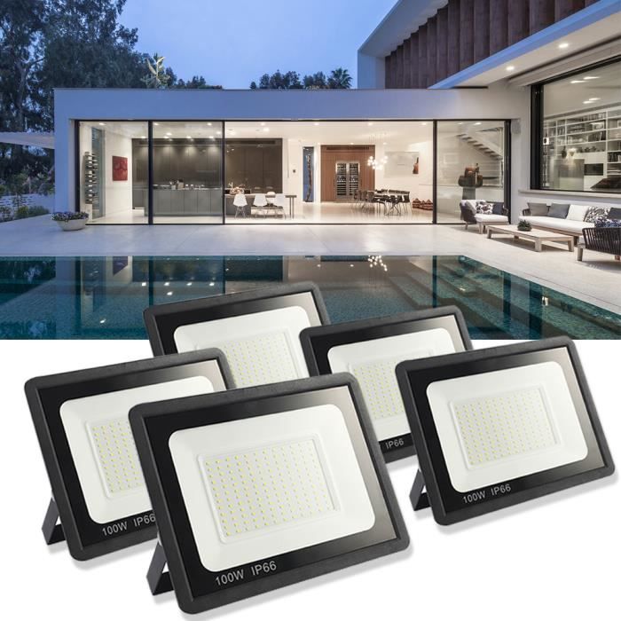 5 stuks 100W LED-schijnwerpers, heldere buitenspots, IP66 waterdicht, koel wit 6000K