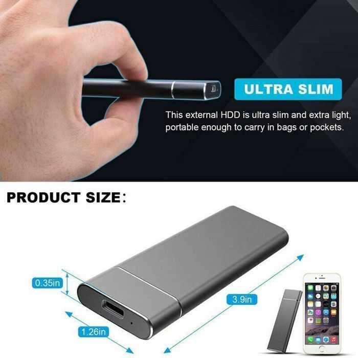 Disco rigido SSD esterno - Virex® - 2 TB - USB 3.0 - Alta velocità - Portatile - Resistente agli urti - Alloggiamento in alluminio