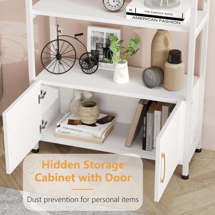 Bibliothèque contemporaine en bois blanc - Étagère de 4 niveaux - avec Portes - Meuble de rangement