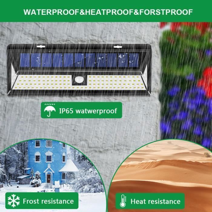 Aplique solar de pared TEMPSA - 118 LED con sensor de movimiento, resistente al agua IP65 para iluminación de jardín y exteriores.