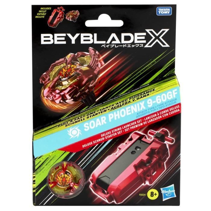 Beyblade X pack Soar Phoenix 9-60GF avec lanceur à corde deluxe, toupie à rotation droite, dès 8 ans