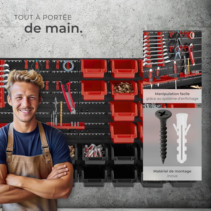 Organizador - TECTAKE - Cargador de piezas pequeñas con 28 cajas apilables, soportes para herramientas y portatarjetas.