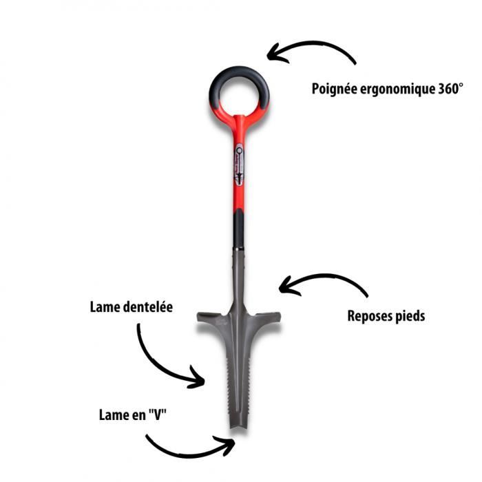 Kit RootSlayer™ - Pala redonda/desmalezador/pala para zanjas - Para cavar/palar/desmalezar - Multifuncional para las superficies más difíciles.