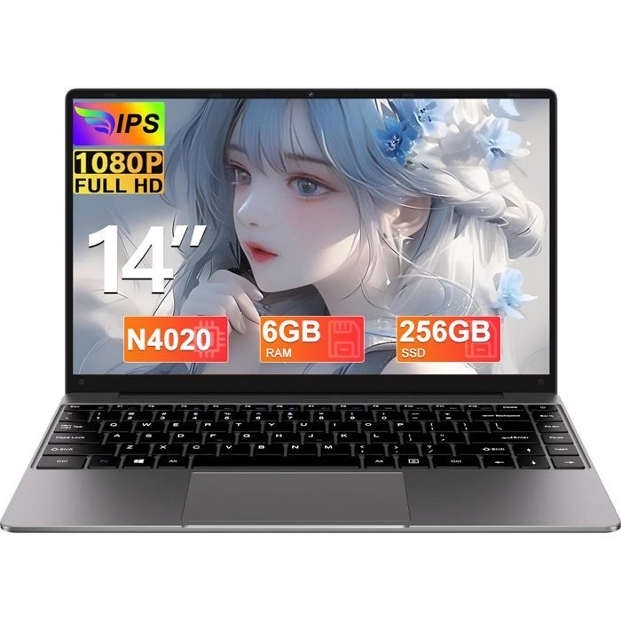 Notebook BVATE de 14 polegadas - Windows 11 - 6 GB de RAM + 256 GB de armazenamento - SSD expansível de 1 TB - Tela FHD 1080p - Wi-Fi 2.4G + 5G - Cinza