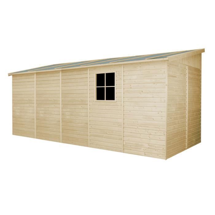 Caseta de jardín de madera TIMBELA de 10,1 m² - 218 x 514 cm - Pino/Abeto - Construcción con paneles - Suelo NO incluido - M341A
